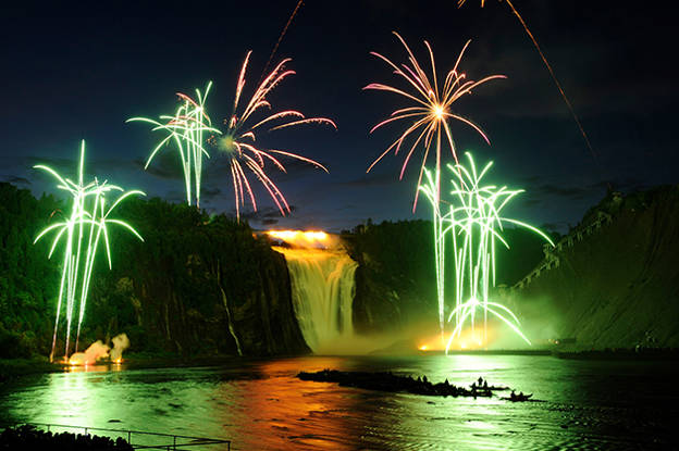 Fireworks in front of the Montmorency Falls